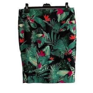 LORD & TAYLOR Tropical Print Knee Length Pencil Skirt Black Green Red Pink 12